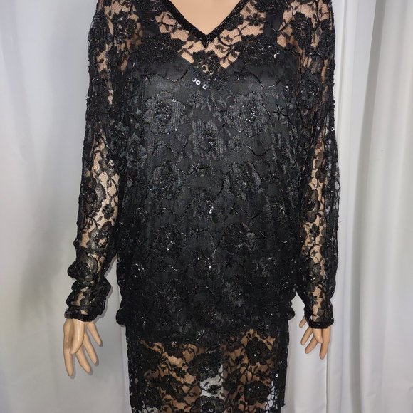 Carina 1920s style black lace beaded mini dress size M - Picture 3 of 8